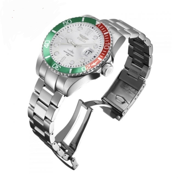 Invicta Silver Watch with Red and Green Accents